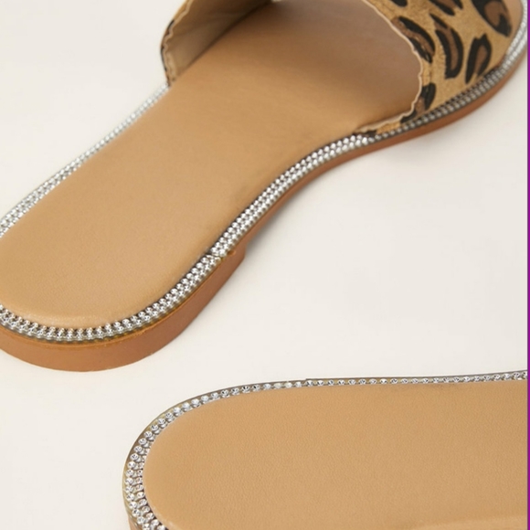 Anastasia Elva Leopard Bling Sandals Slides - Picture 3 of 6